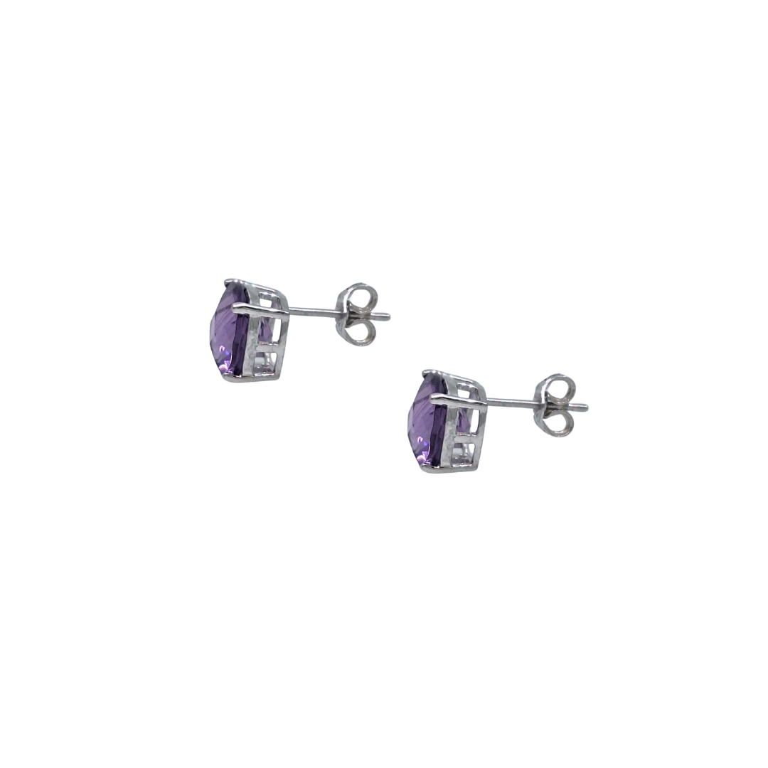 9ct White Gold Amethyst Stud Earrings