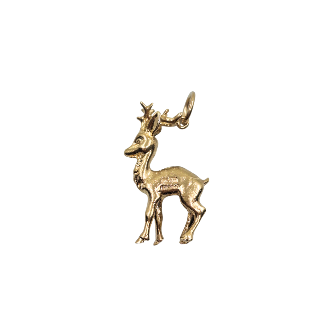 9ct Yellow Gold Solid Reindeer Charm