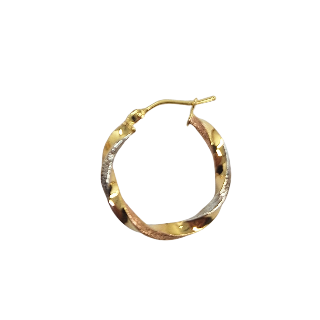 9ct 3 Colour Gold Twist Creole Earrings