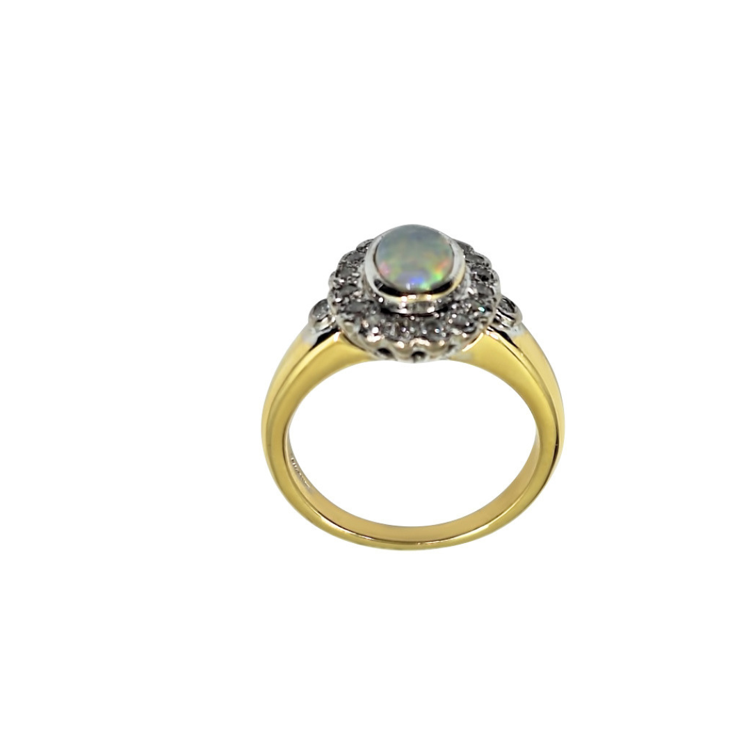 18ct Yellow Gold Opal & Diamond Cluster Ring