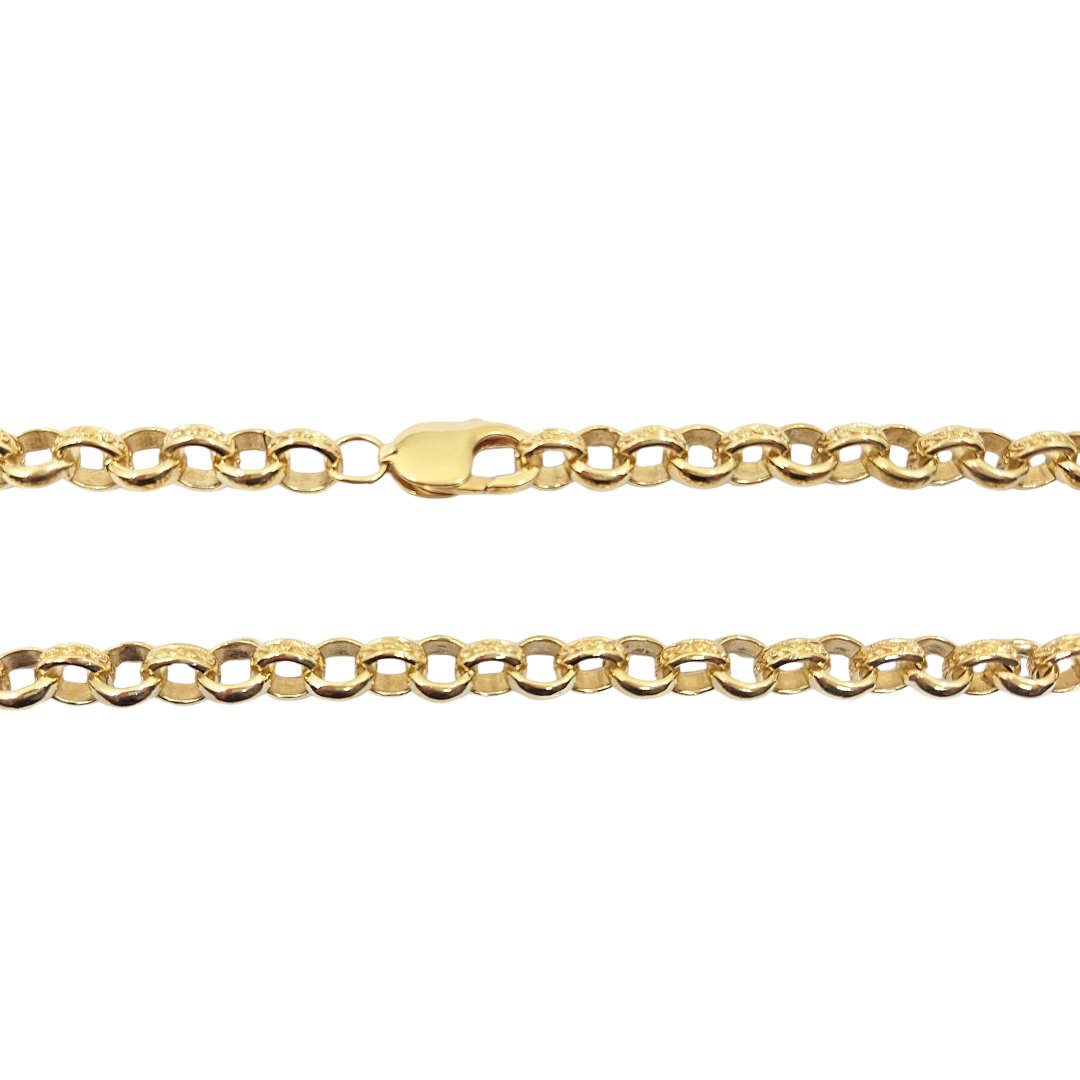 9ct Yellow Gold Solid Patterned & Plain Belcher Chain 28"