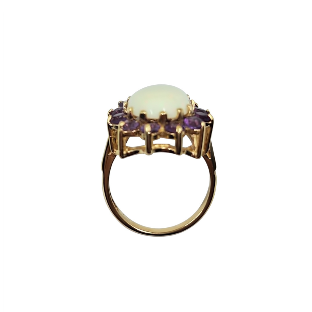 9ct Yellow Gold Opal & Amethyst Cluster Ring