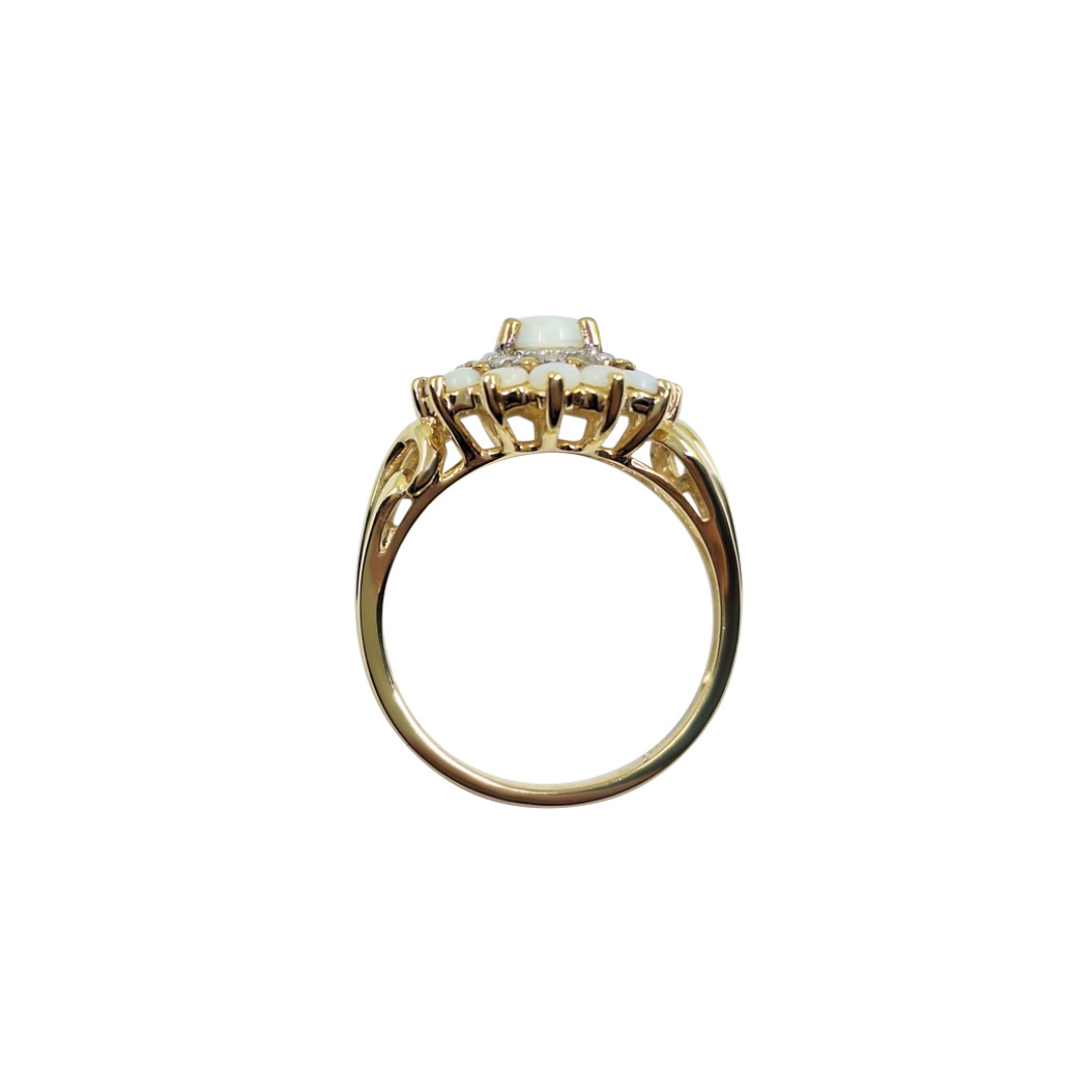 9ct Yellow Gold Opal & Diamond Cluster Ring