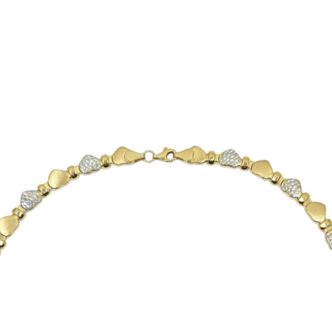 14ct 2 Colour Gold Hollow Heart Necklace 17"