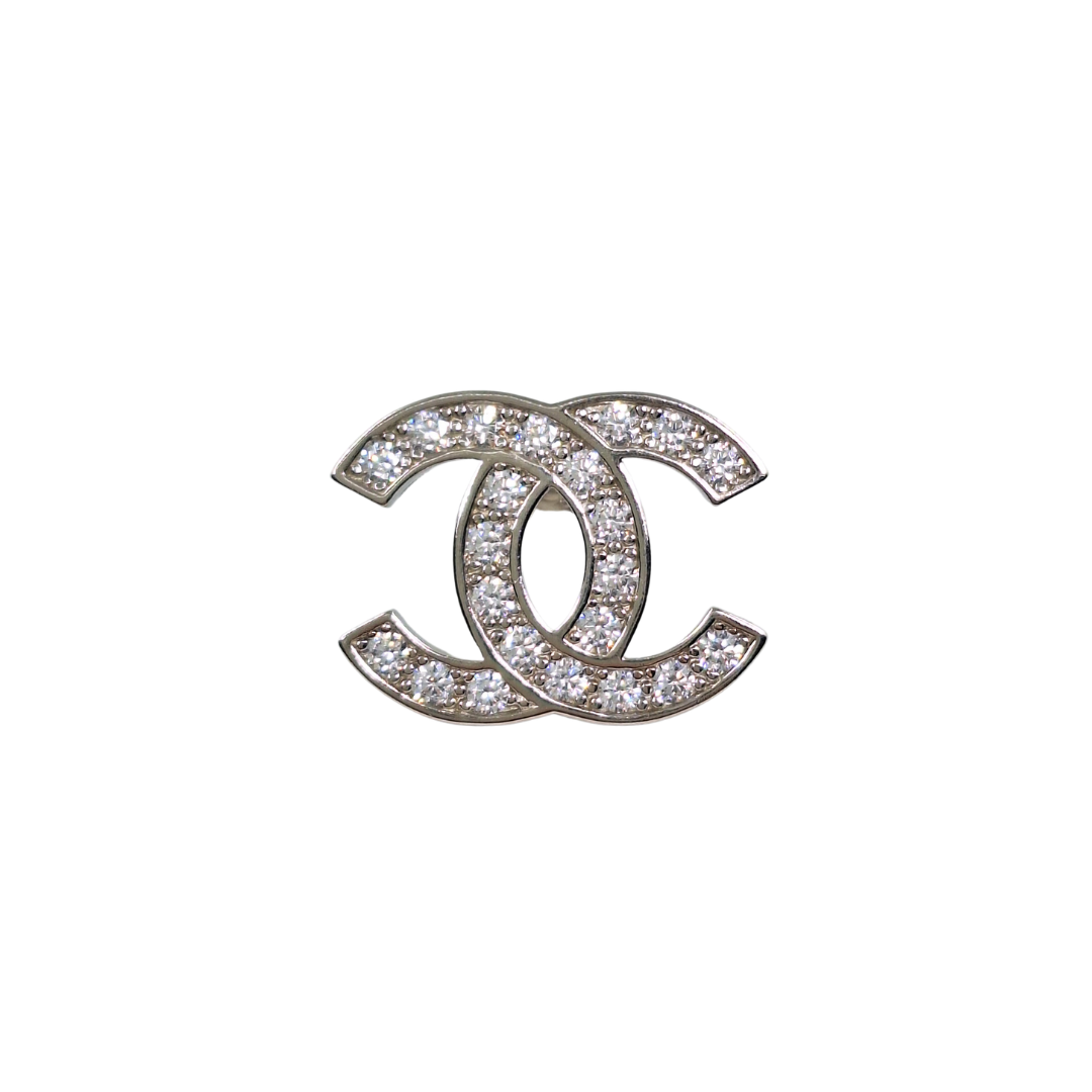 Silver Cubic Zirconia Chanel Style Stud Earrings