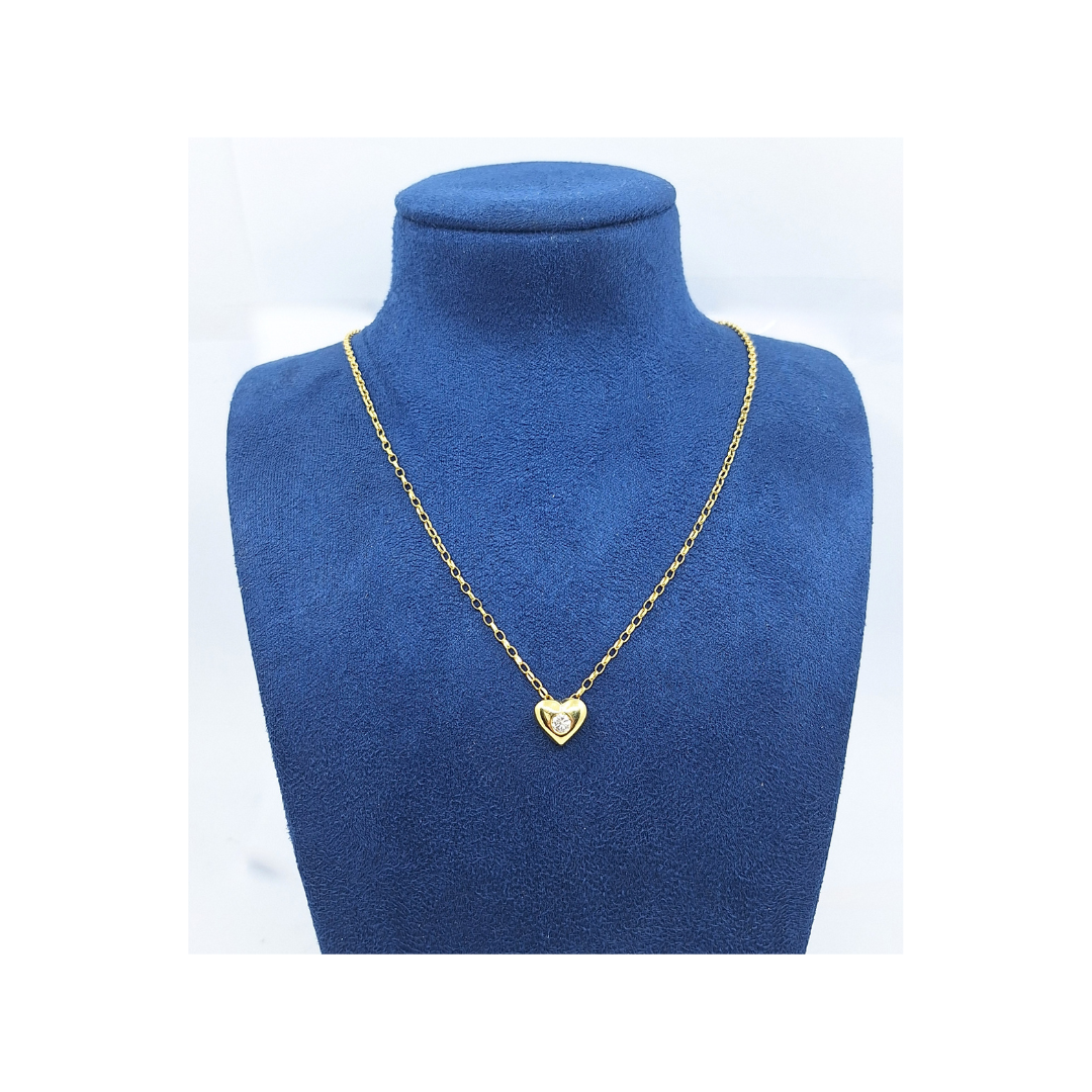 18ct Yellow Gold Diamond Set Heart Pendant & Chain 18"