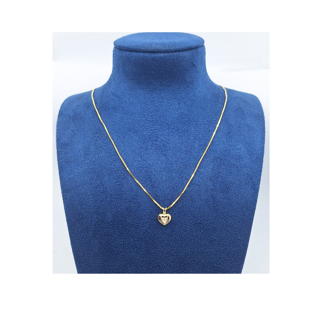 9ct Yellow Gold Diamond Set Heart Pendant & Chain 18"
