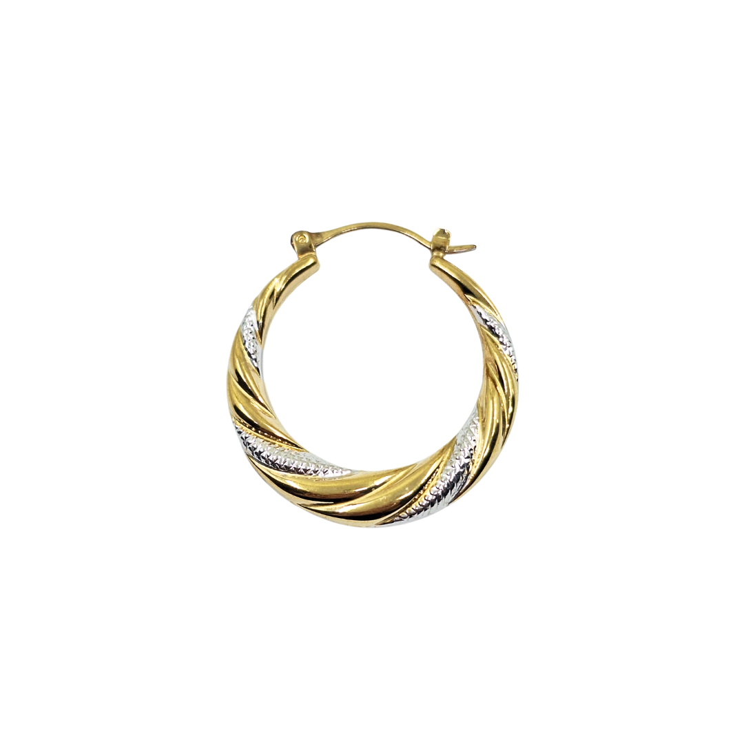 9ct 2 Colour Gold Patterned Creole Earrings