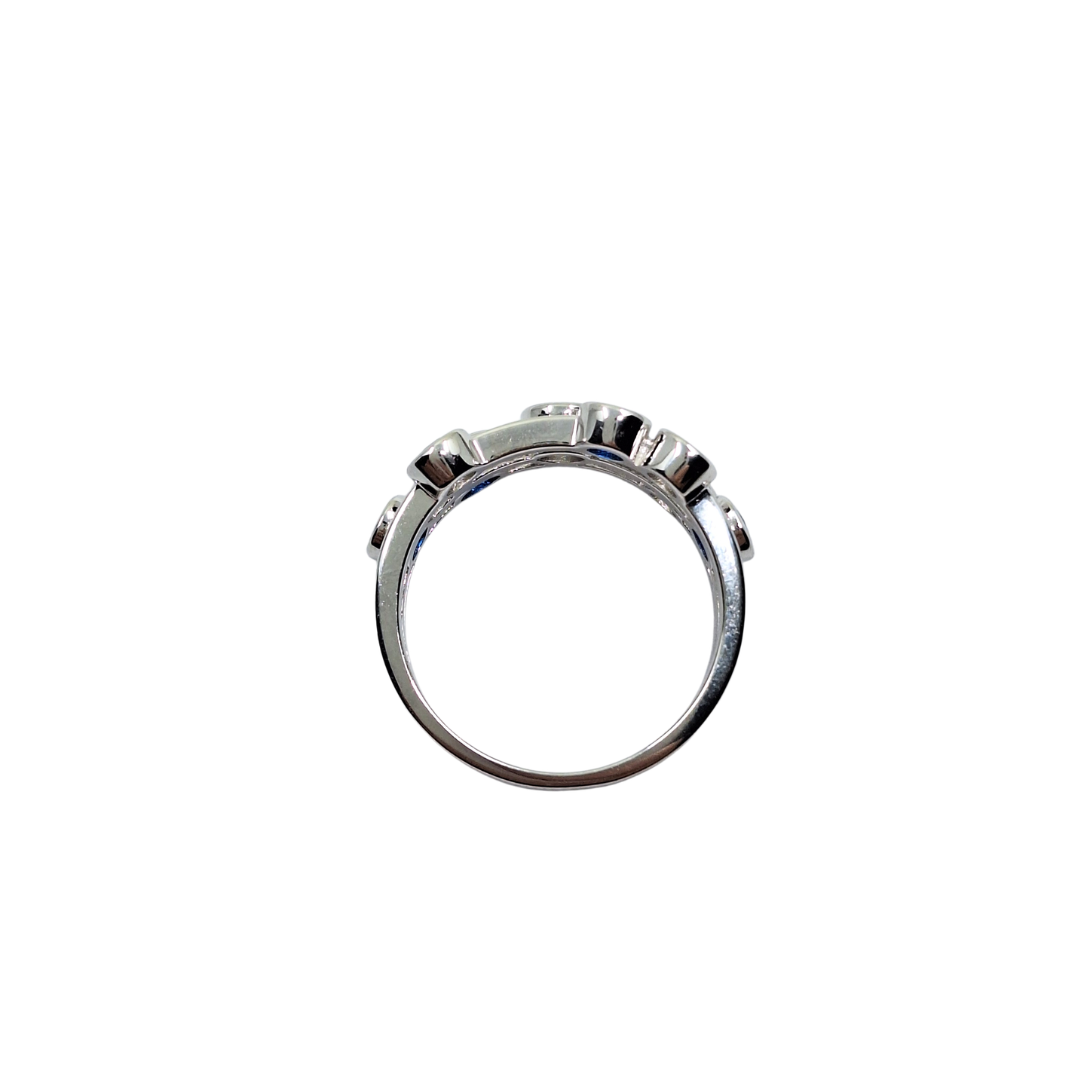 Silver Blue & White Cubic Zirconia Bezel Set Band Ring
