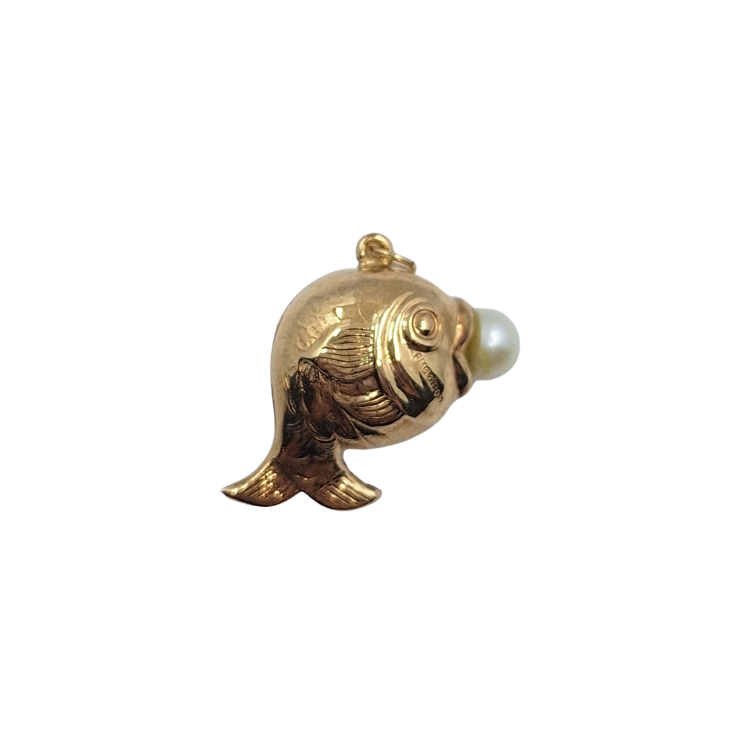9ct Yellow Gold Hollow Fish With Pearl Charm