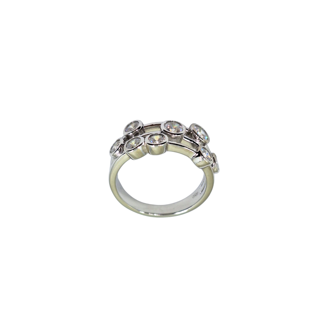 Silver White Cubic Zirconia Bezel Set Band Ring