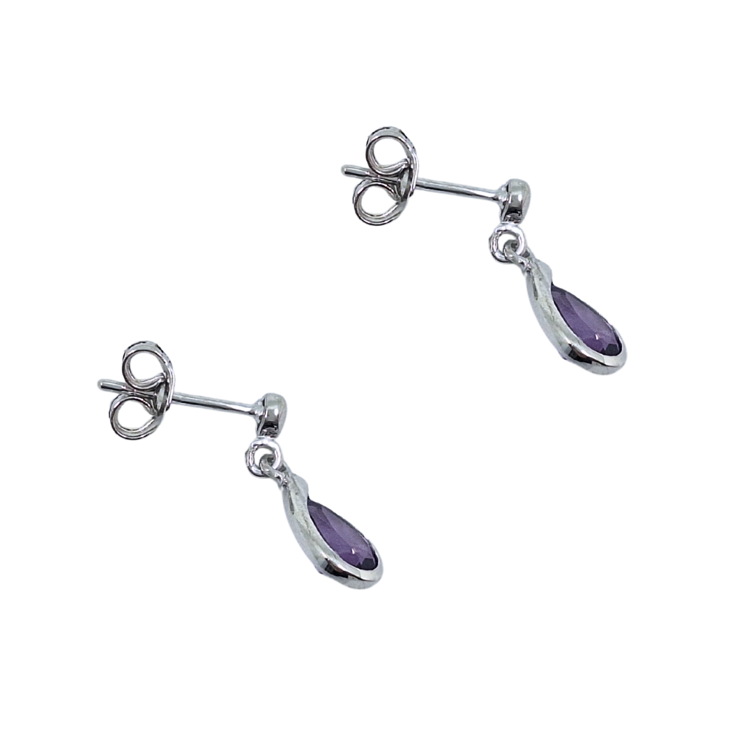 9ct White Gold Amethyst Drop Earrings