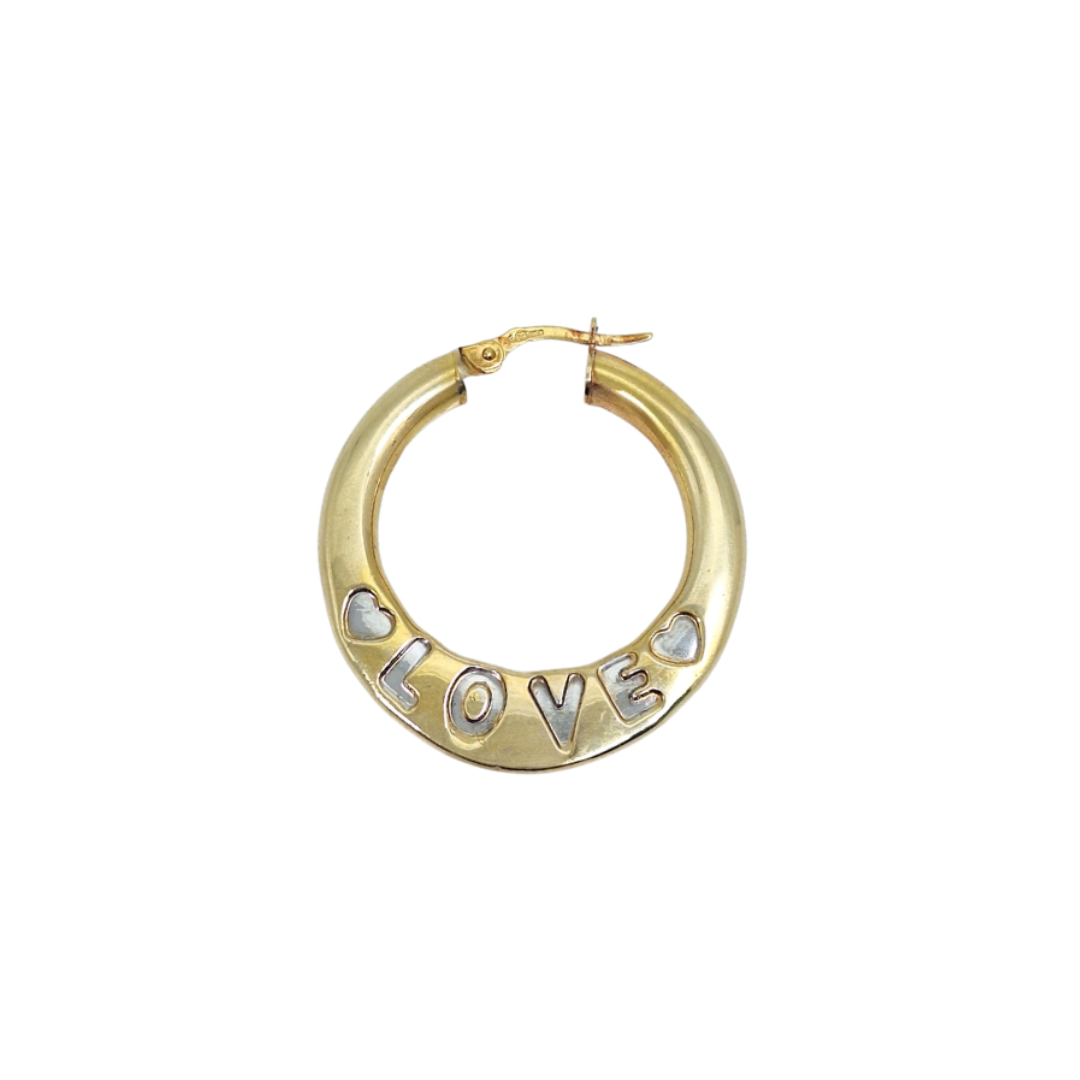 9ct Two Colour Gold Love Creole Earrings