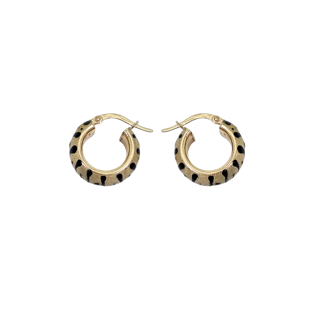 9ct Yellow Gold Zebra Style Enamel Huggies Earrings