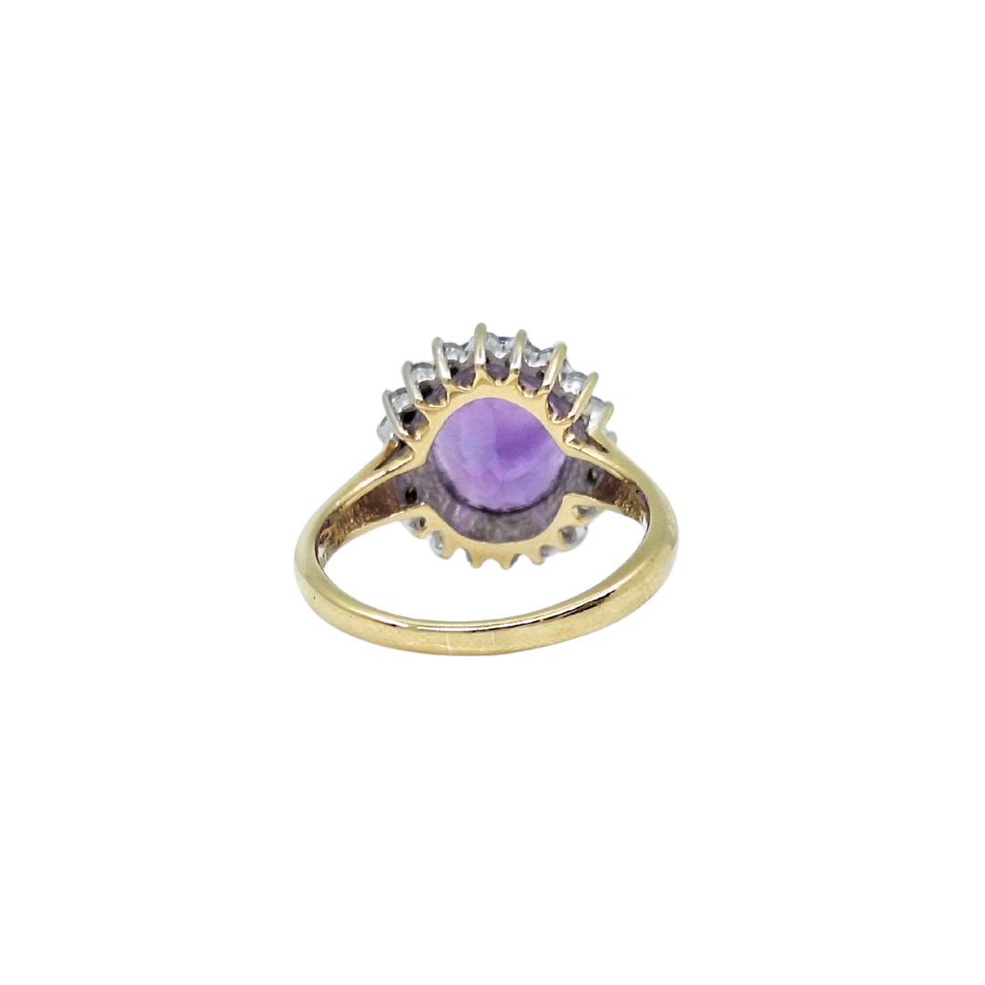 9ct Yellow Gold Amethyst & Diamond Cluster Ring