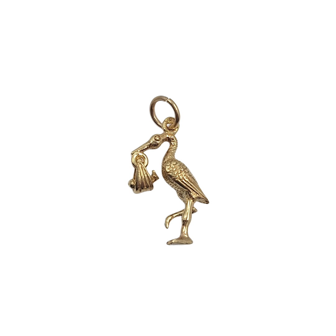9ct Yellow Gold Solid Stork With Baby Charm