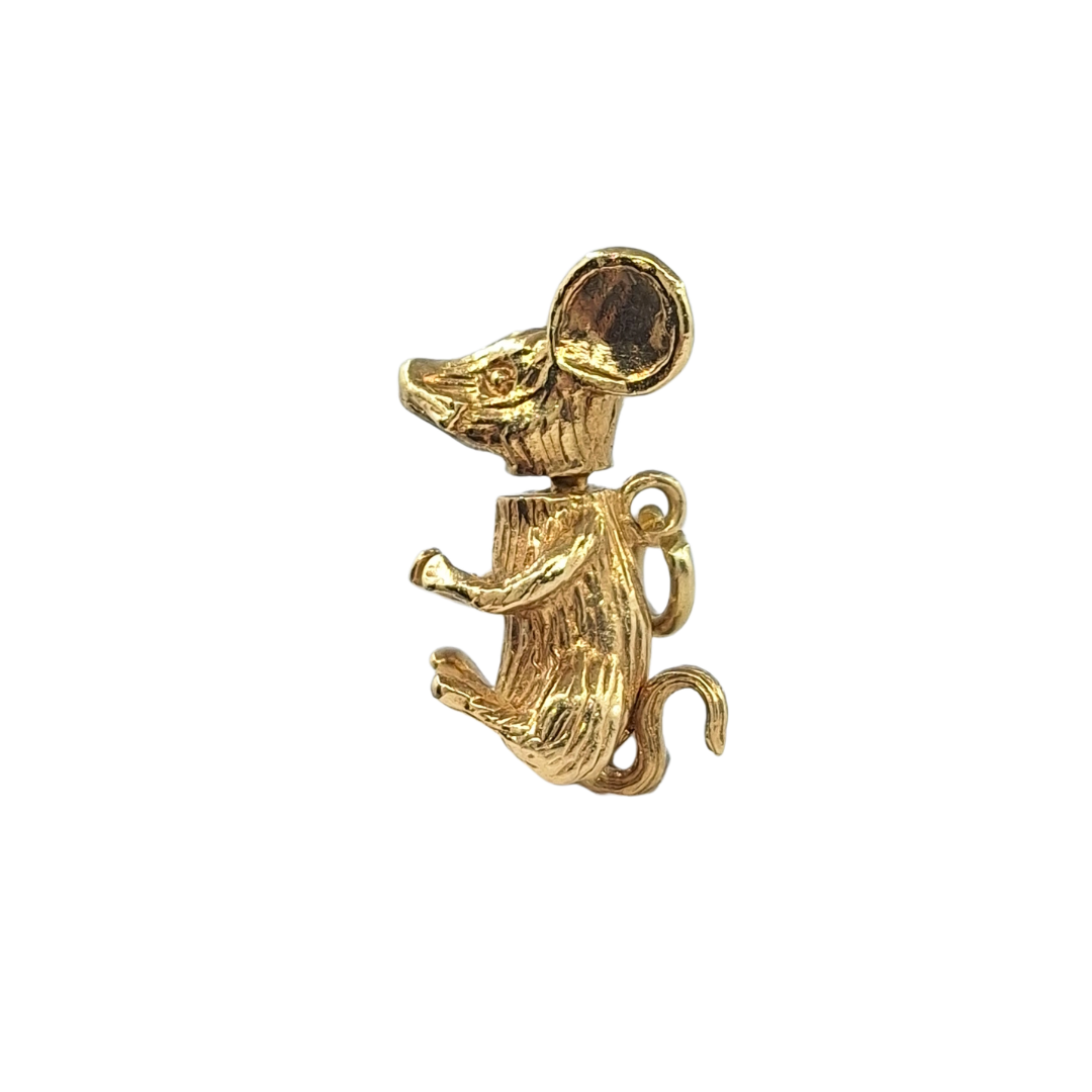 9ct Yellow Gold Solid Mouse Charm Moving Head And Tail