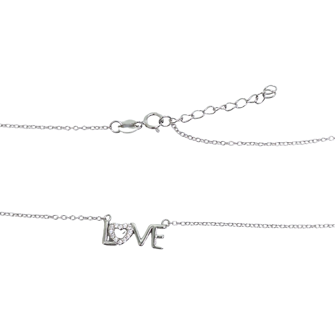 Silver CZ Love Necklace 16"