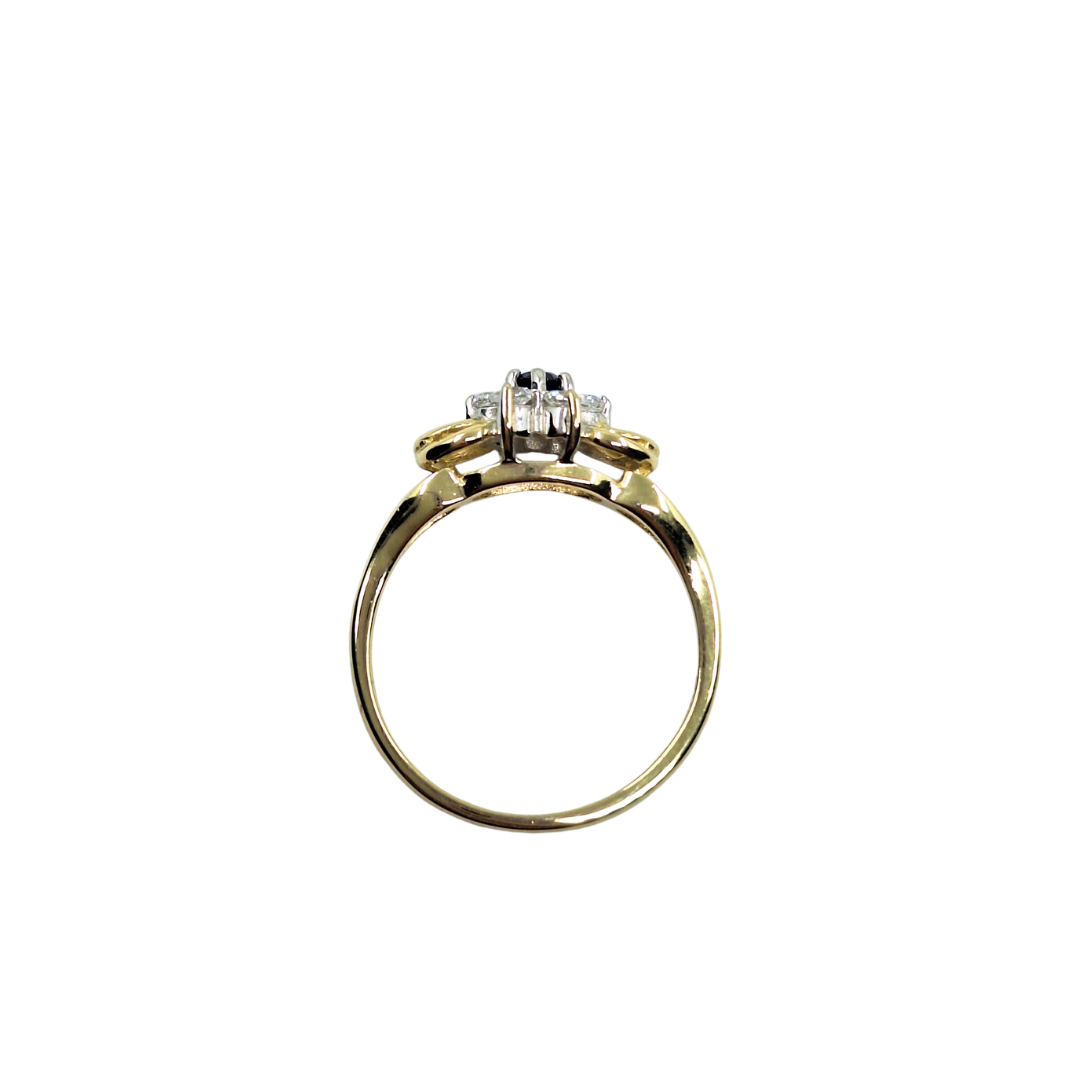 14ct Yellow Gold Blue & White Cubic Zirconia Cluster Ring