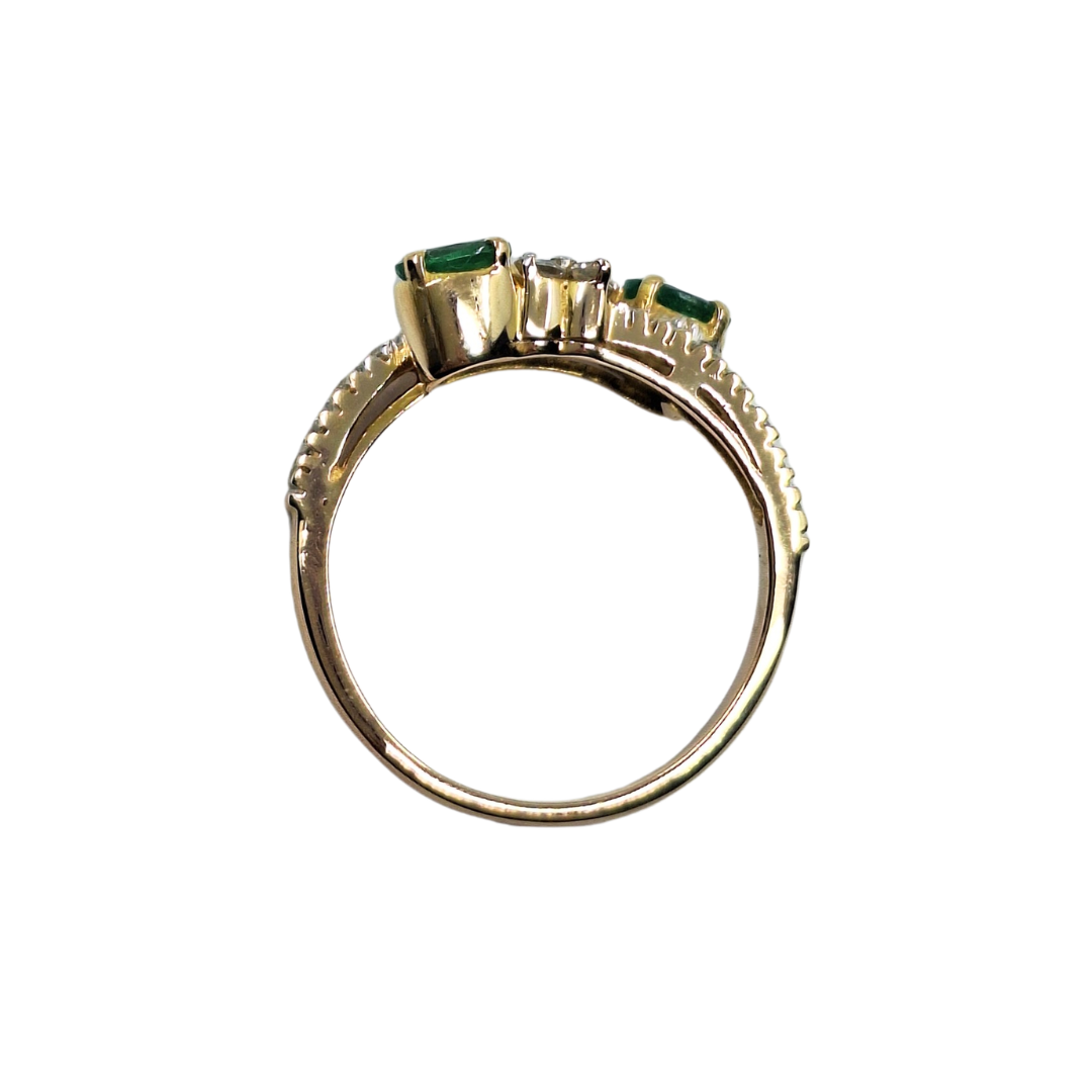 14ct Yellow Gold Emerald & Diamond Crossover Ring