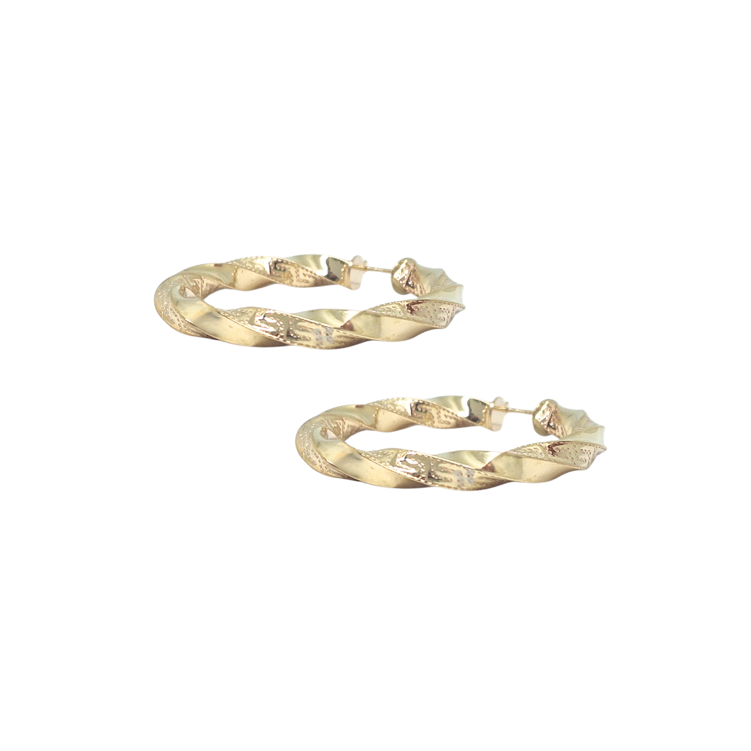 9ct Yellow Gold Greek Key Creole Earrings