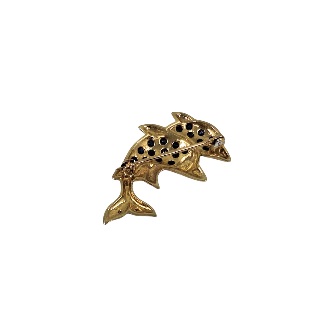 9ct Yellow Gold Sapphire & Diamond Dolphin Brooch