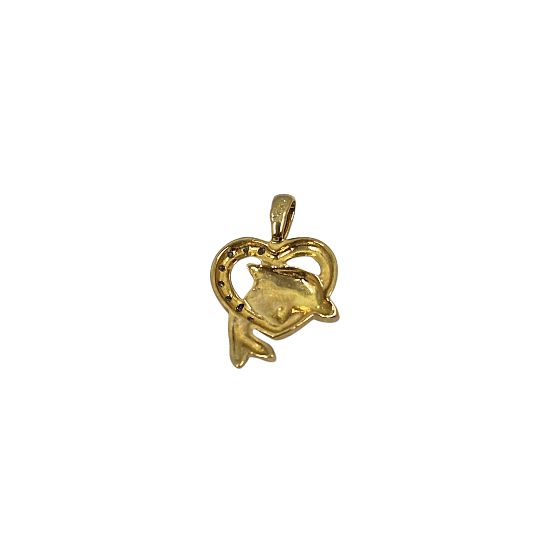 9ct Yellow Gold Diamond Dolphin Heart Pendant 0.03ct