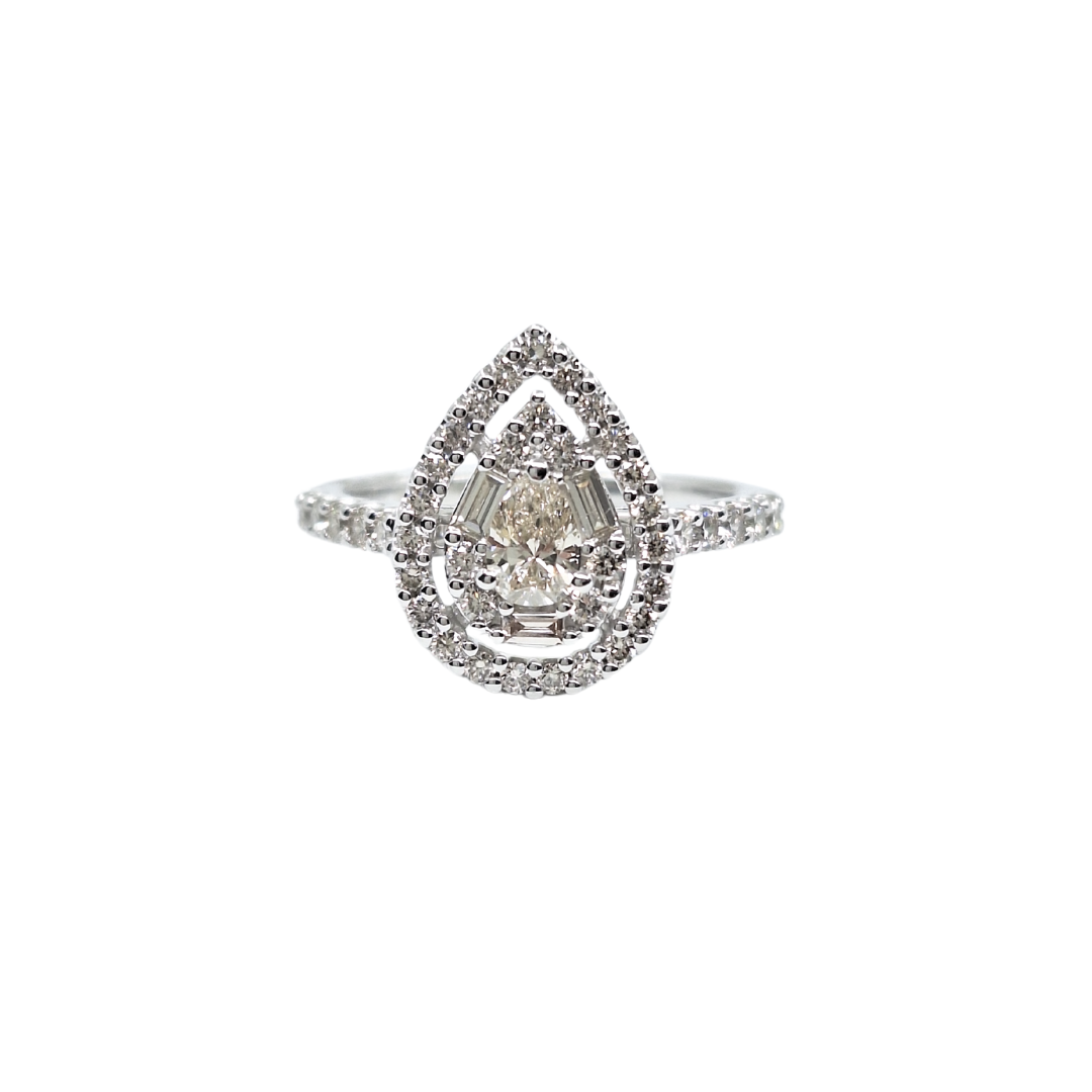9ct White Gold Pear Shape Diamond Cluster Ring 1ct