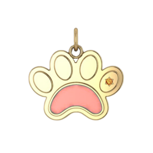 Ever-Paw 9ct Gold Pink Enamel & Gemstone Pendant (Large)