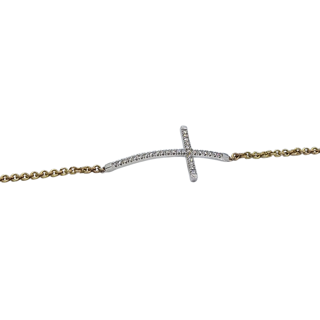 9ct Yellow Gold CZ Cross Bracelet 7"