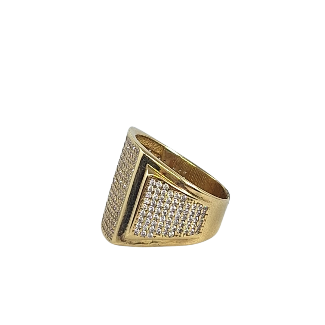 9ct Yellow Gold CZ Square Gents Ring