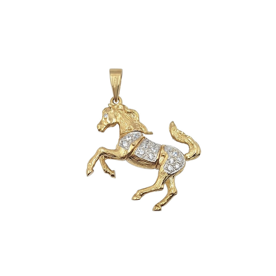 9ct Yellow Gold CZ Horse Pendant