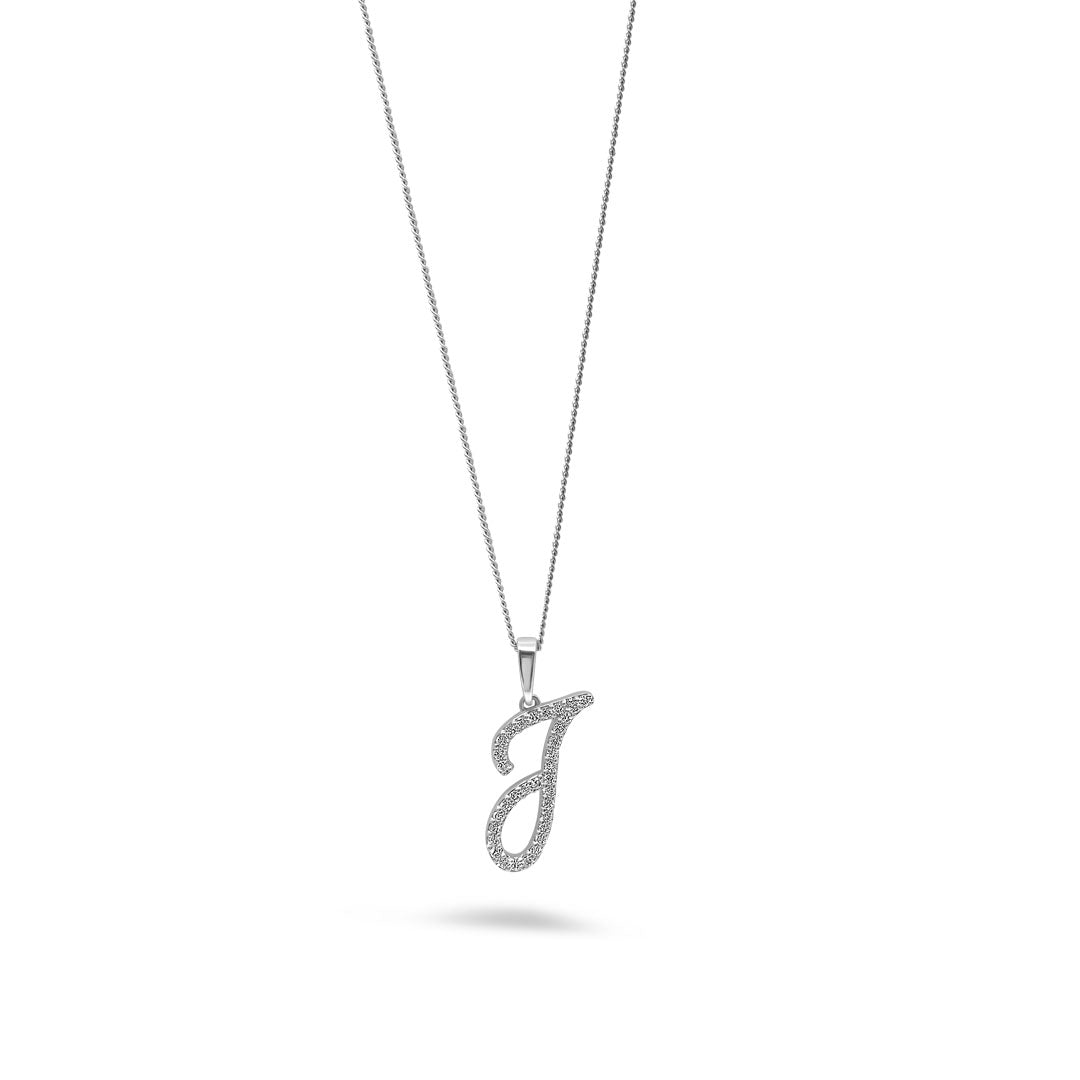 White Gold & Ethical Diamond Initial J Pendant