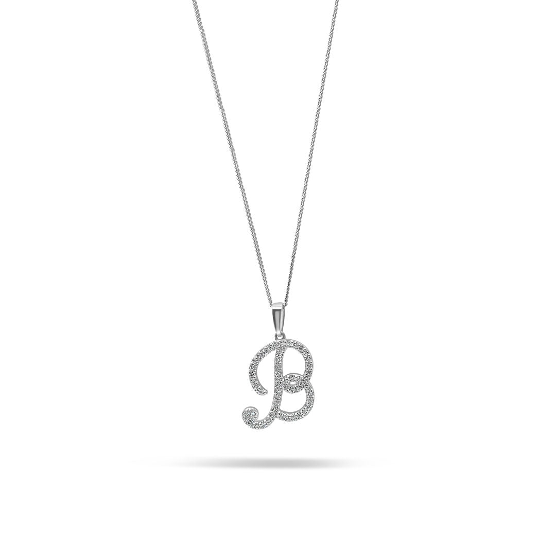 White Gold & Ethical Diamond Initial B Pendant