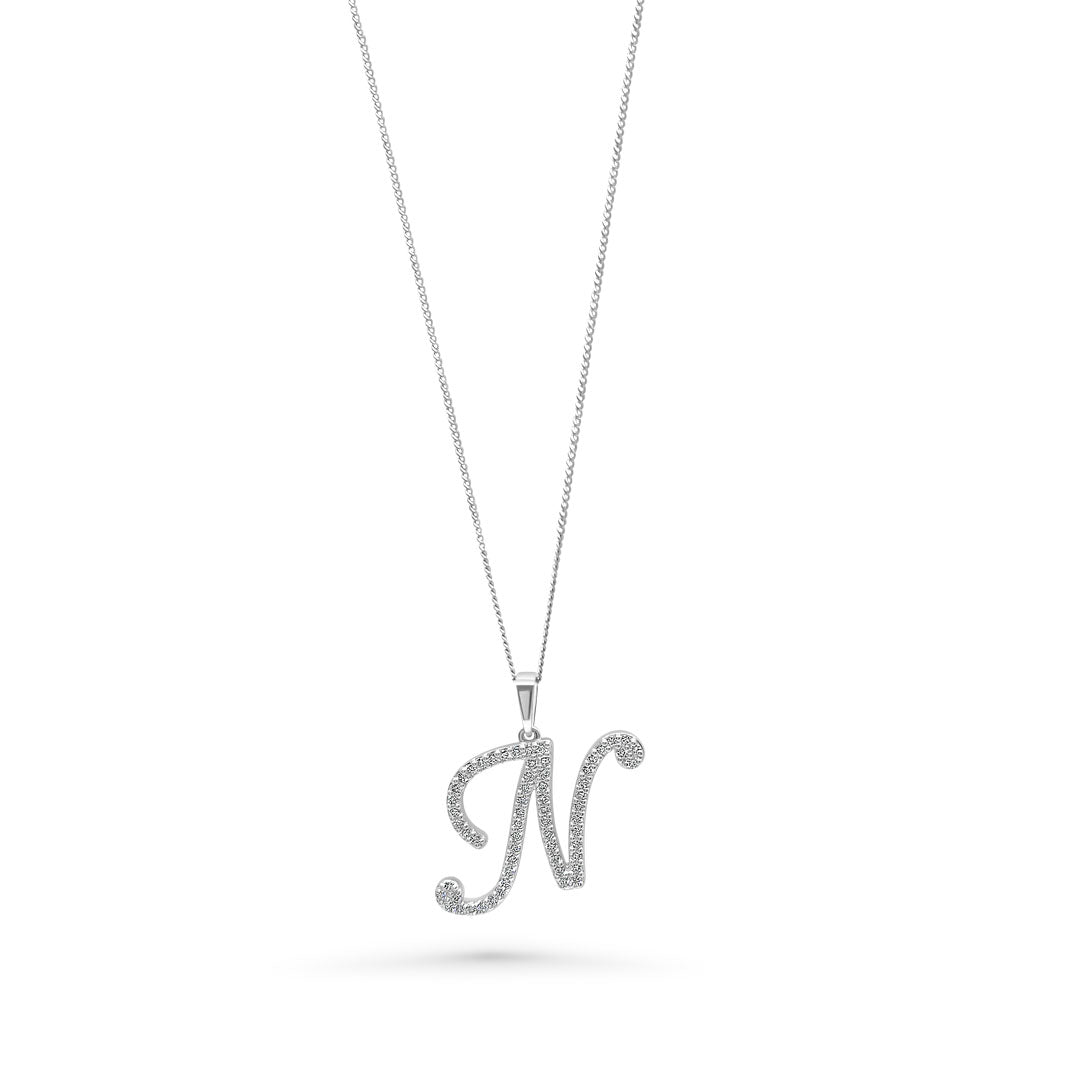 White Gold & Ethical Diamond Initial N Pendant