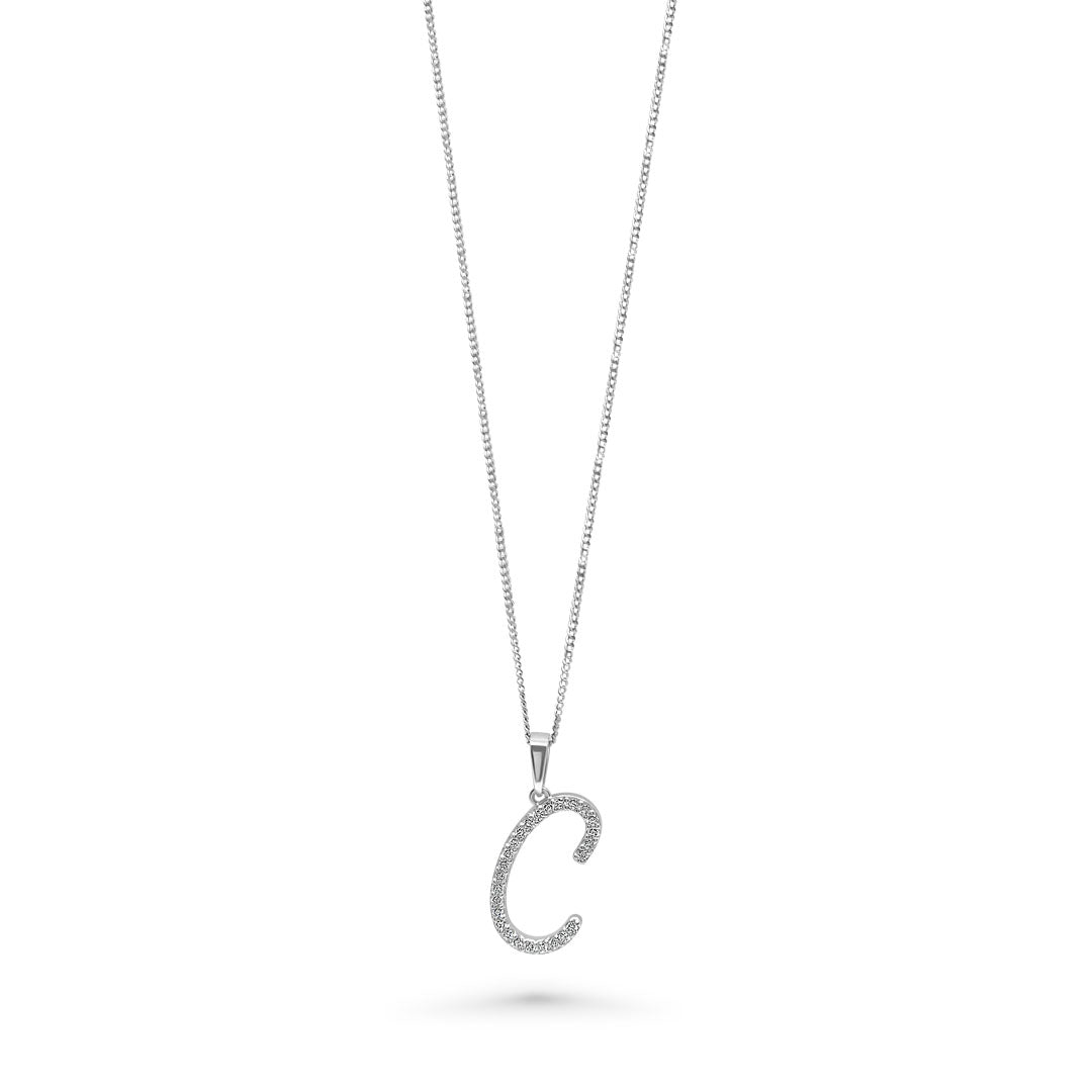 White Gold & Ethical Diamond Initial C Pendant