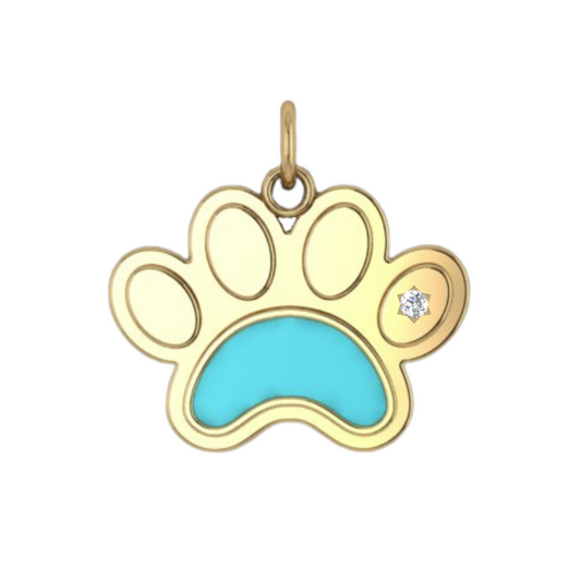 Ever-Paw 9ct Gold Blue Enamel & Gemstone Pendant (Large)