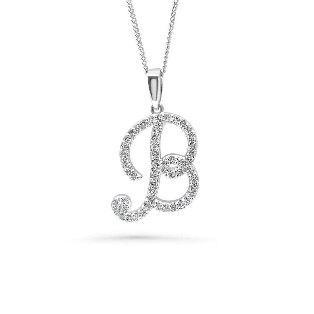 White Gold & Ethical Diamond Initial B Pendant