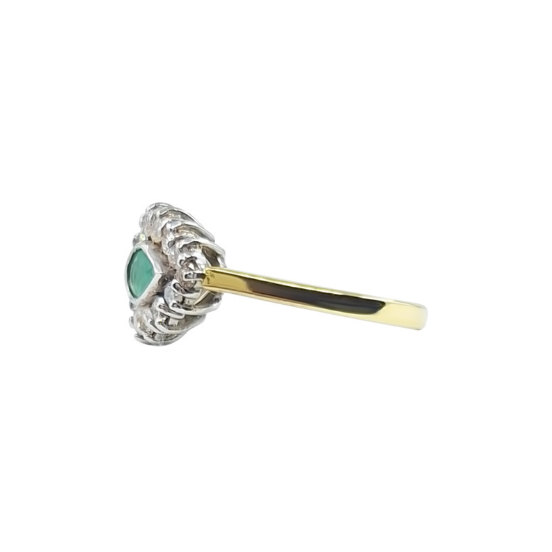 18ct Yellow Gold Emerald & Diamond Cluster Ring