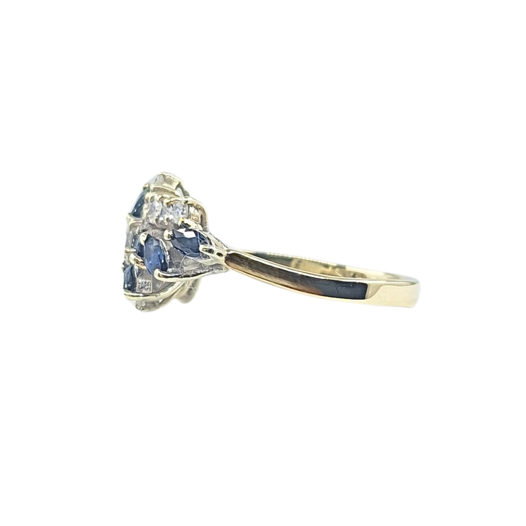 9ct Yellow Gold Sapphire & Diamond Spray Cluster Ring