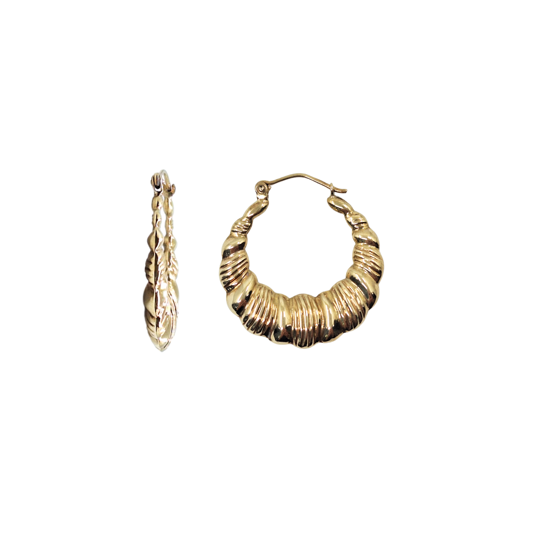 9ct Yellow Gold Lined Creole Earrings