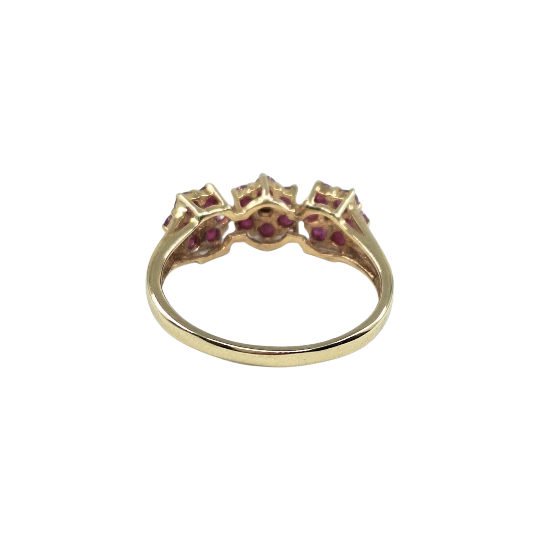 9ct Yellow Gold Ruby & Diamond Flower Ring