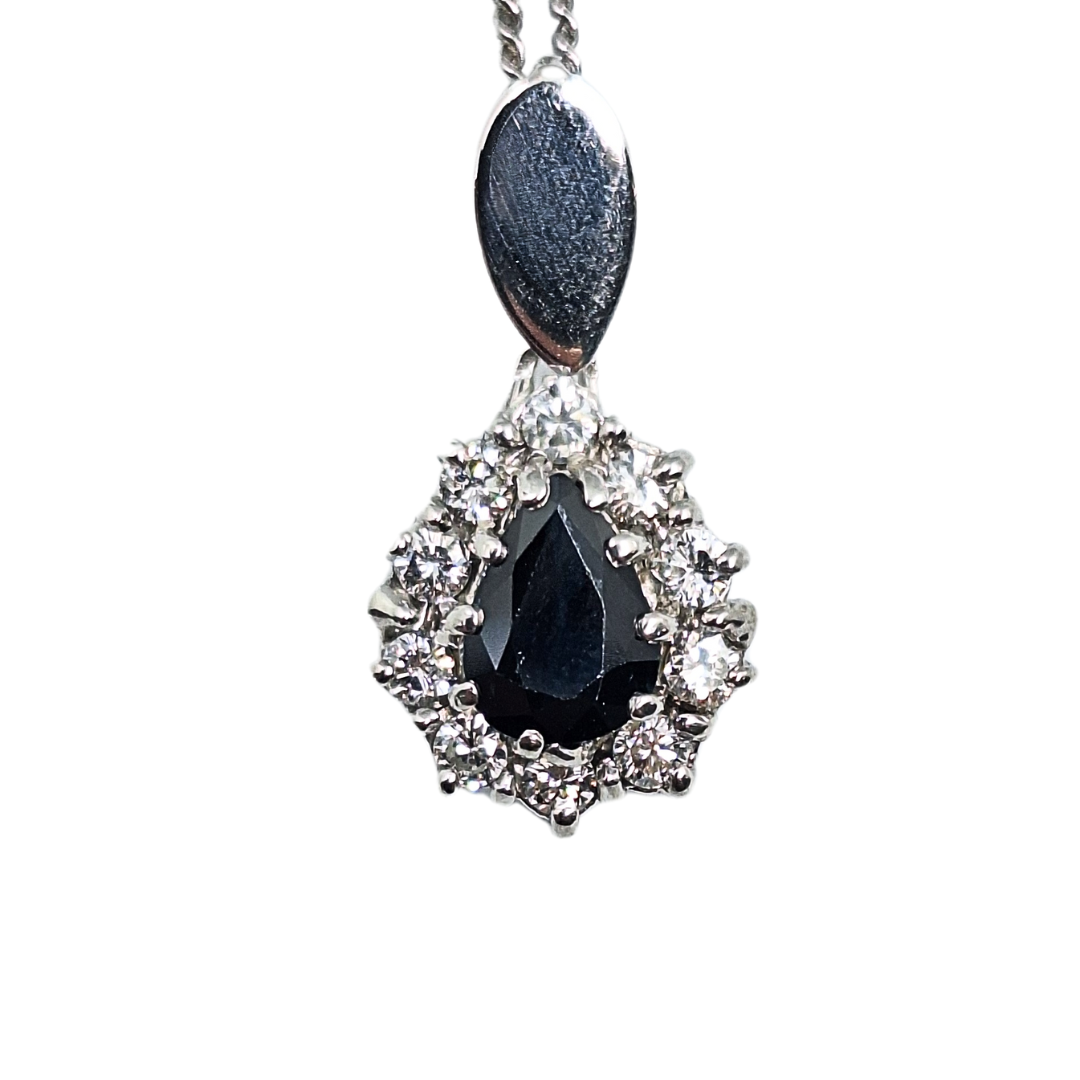 9ct White Gold Pear Shape Sapphire & Diamond Cluster Necklace