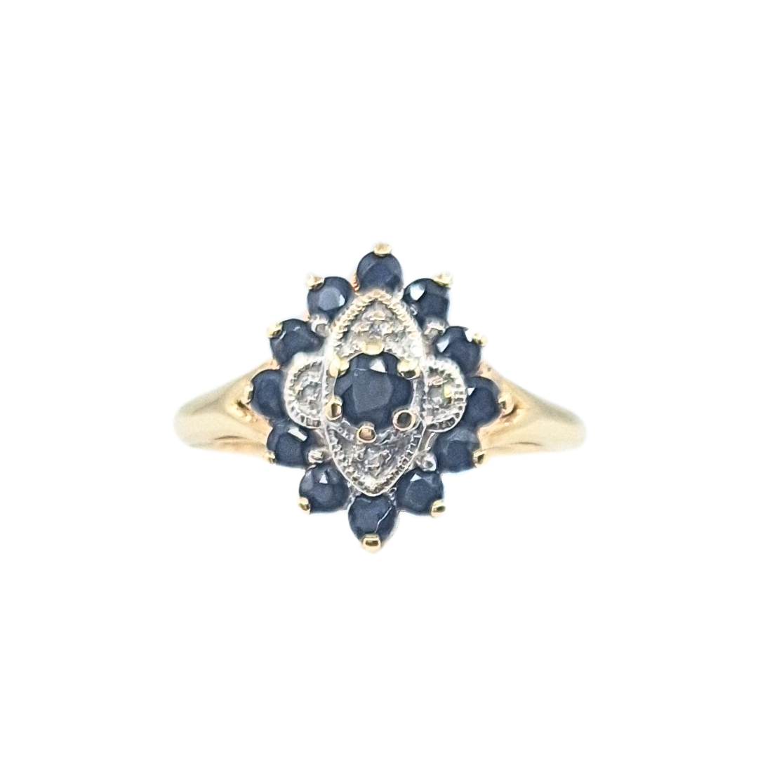 9ct Yellow Gold Sapphire & Diamond Cluster Ring