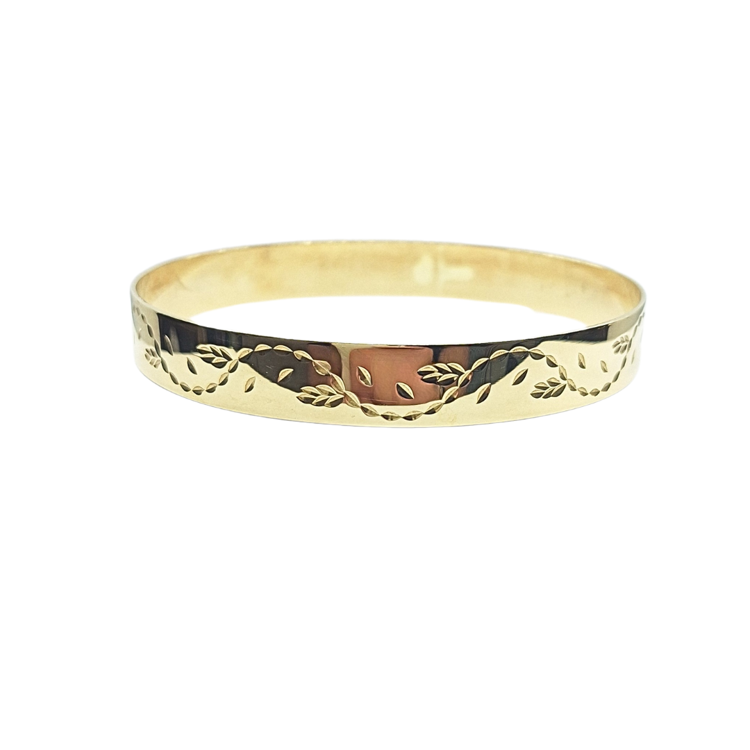 9ct Yellow Gold Engraved Slave Bangle