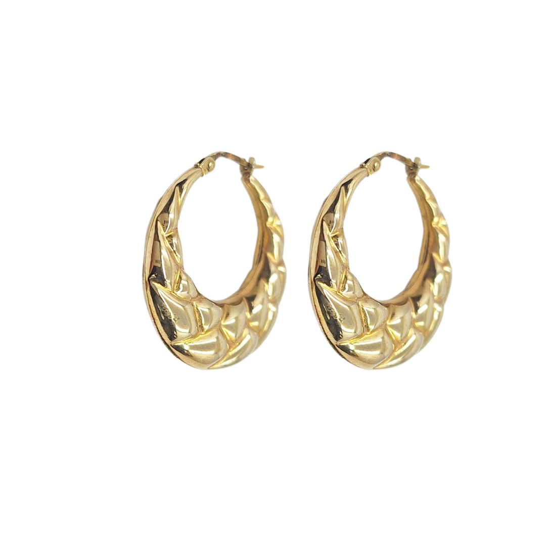 9ct Yellow Gold Patterned Creole Earrings