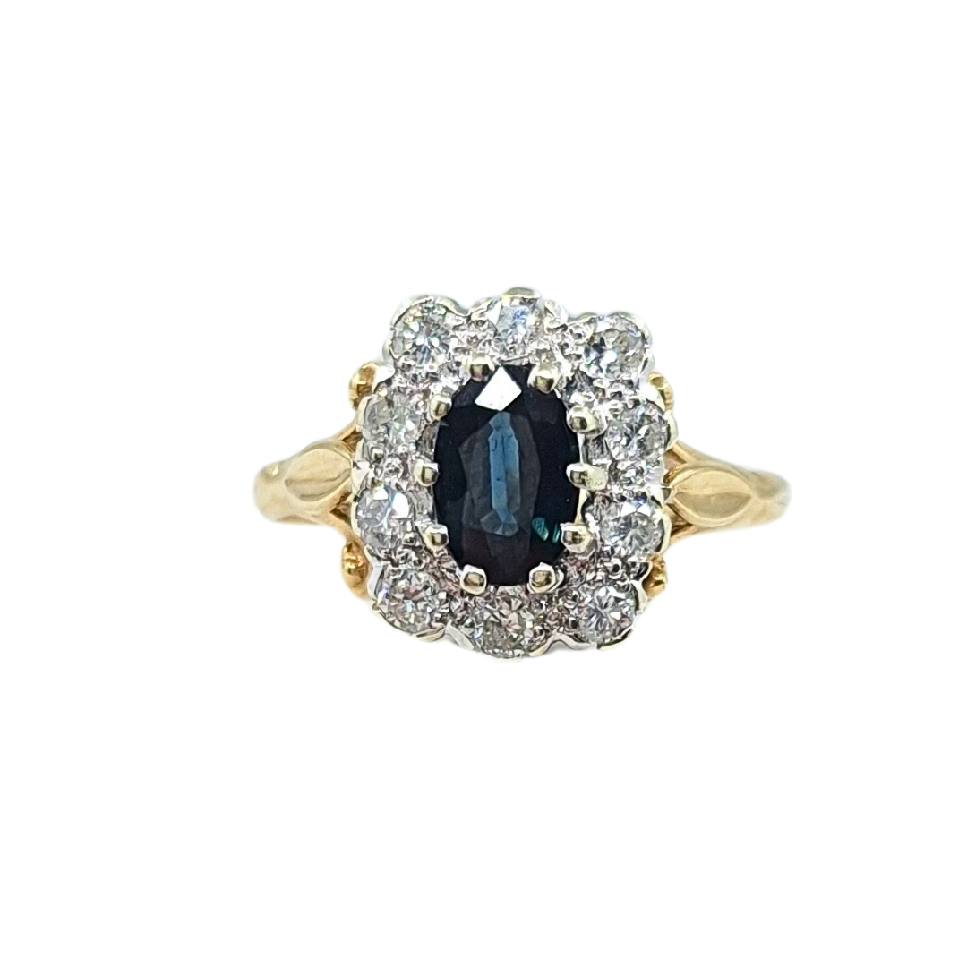 9ct Yellow Gold Sapphire & Diamond Cluster Ring