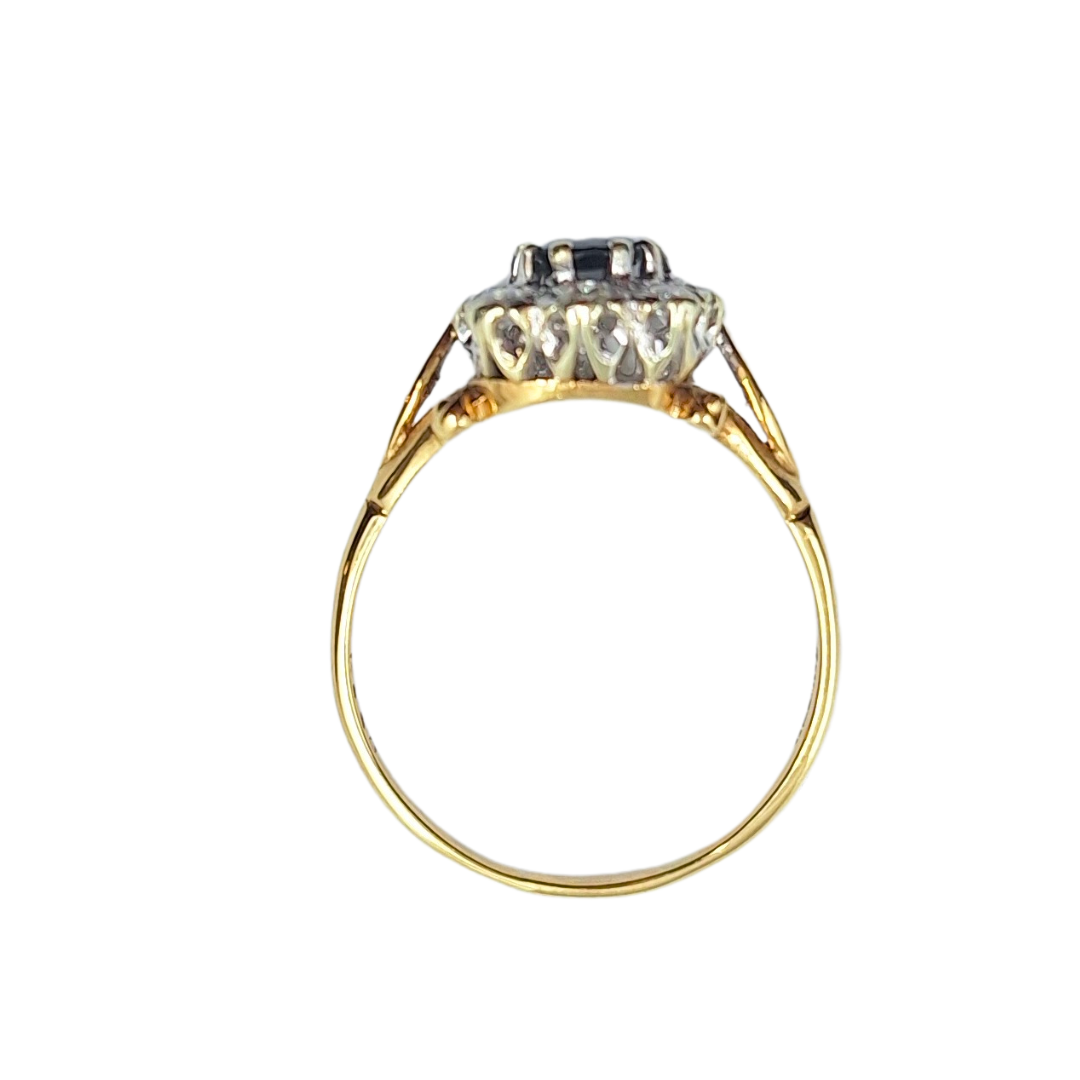 9ct Yellow Gold Sapphire & Diamond Cluster Ring