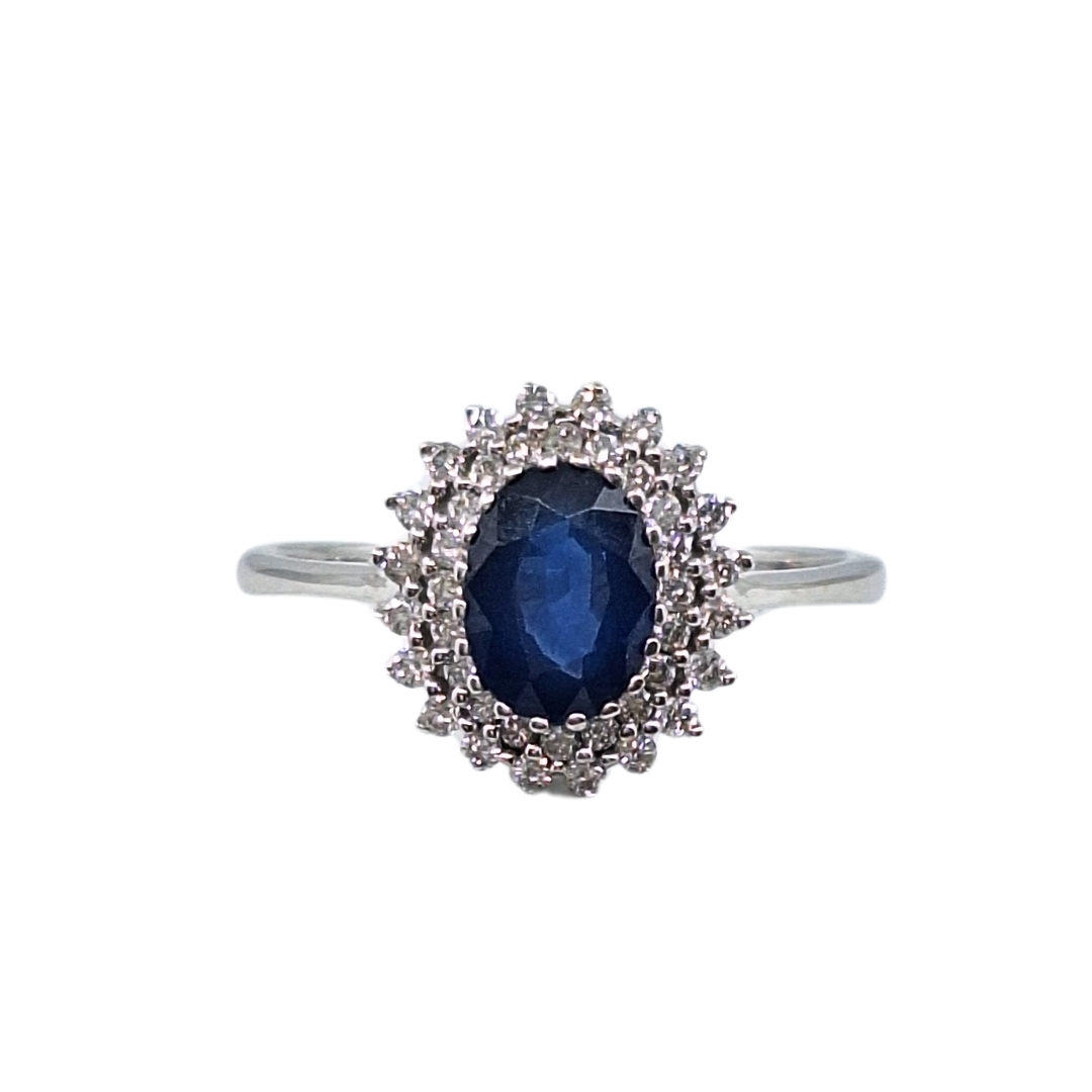 18ct White Gold Sapphire & Diamond Cluster Ring
