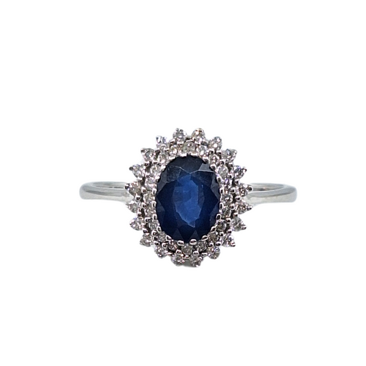 18ct White Gold Sapphire & Diamond Cluster Ring